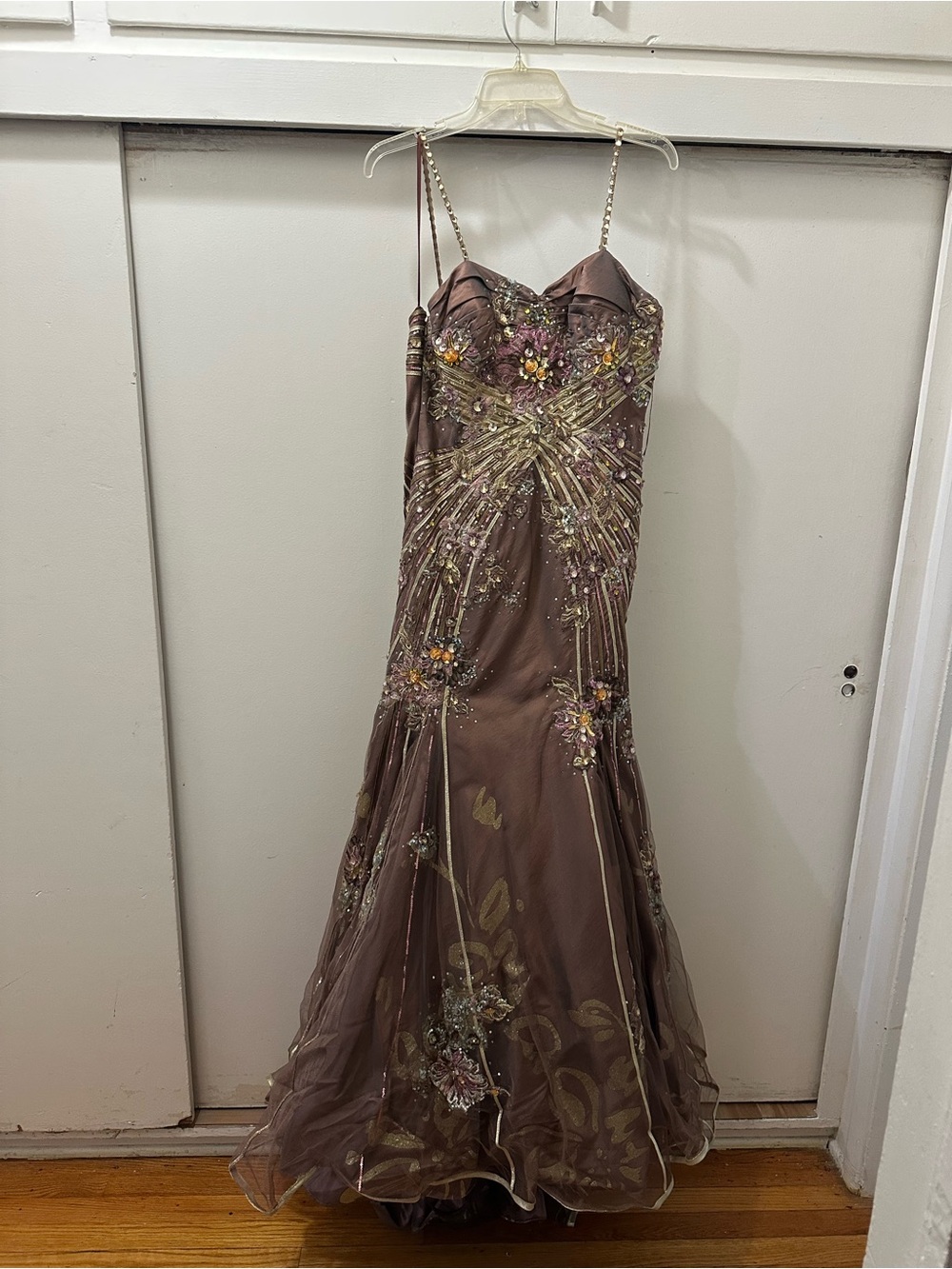 Giannini Haute Couture Beaded Brown & Gold Prom Gown Size 16